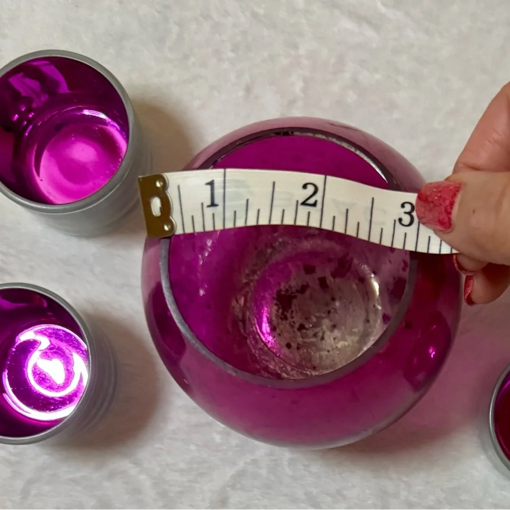 Crate & Barrel Pink and Silver Candle Holder Set
